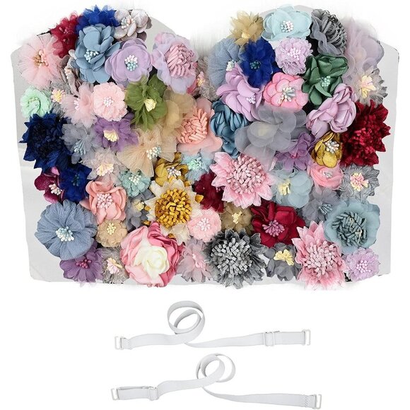 Women White 3D Floral Bustier Crop Top Sexy White Corset Top by Ellacci - Picture 5 of 7